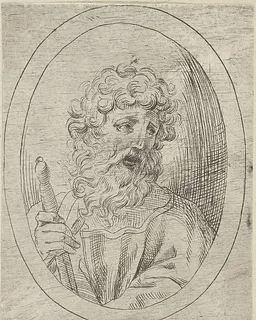 Saint Paul holding a sword, in an oval frame, from "Christ, the Virgin, and Thirteen Apostles" by Anonymous, 17th century