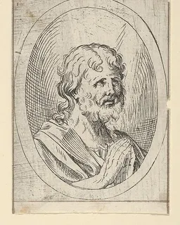 An apostle raising his eyes in prayer, in an oval frame, from "Christ, the Virgin, and Thirteen Apostles" by Anonymous, 17th century
