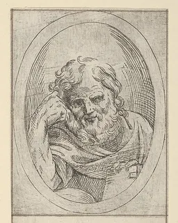 An apostle resting his head on his right hand and holding a book, in an oval frame, from "Christ, the Virgin, and Thirteen Apostles" by Anonymous, 17th century