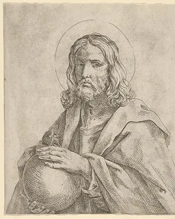 Christ seen in half-length, holding a globe surmounted by a cross by Anonymous