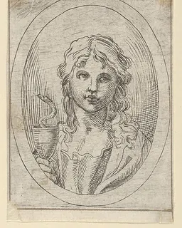 Saint John the Evangelist holding a goblet with a snake emerging from it, from "Christ, the Virgin, and Thirteen Apostles" by Anonymous, 17th century