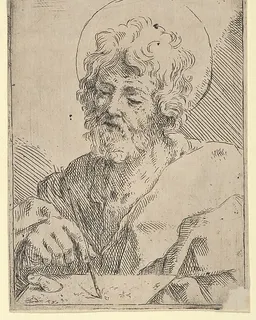 Saint Luke holding a paint brush and palette, after Reni (?) by Anonymous, 17th century