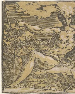 Saint John the Baptist in the desert, a lamb by his side by Antonio da Trento