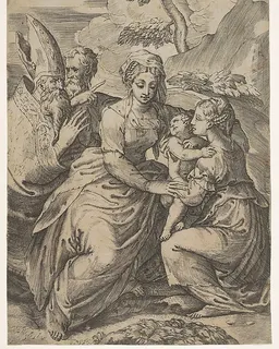 Madonna and Child with Saints (after Parmigianino) by Battista Angolo del Moro
