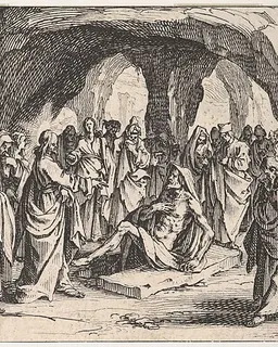 The Resurrection of Lazarus (La Resurrection de Lazare), set in a cave, from "The New Testament" (Le Nouveau Testament) by Jacques Callot