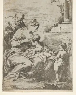 The Holy Family with the infant St John the Baptist at right by Bartolomeo Biscaino