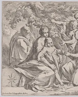 The Holy Family fed by Angels by Pietro Testa