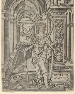 Saint Catherine, sword in her right hand, palm in her left by Nicoletto da Modena
