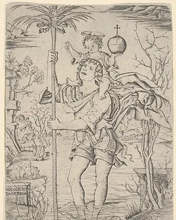 Saint Christopher with the Christ Child on his shoulder by Nicoletto da Modena