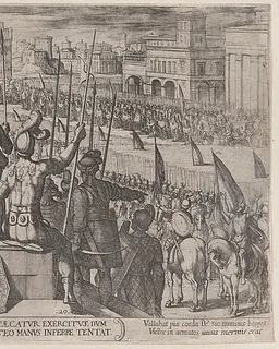 Plate 20: Elisha Bringing the Blinded Syrian Army to the King of Israel, from "The Battles of the Old Testament" by Antonio Tempesta