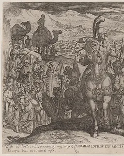 Plate 3: Abraham Taking Lot and His Family to His Own Land, from "The Battles of the Old Testament" by Antonio Tempesta