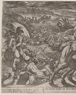 Plate 2: Abraham Liberating His Nephew Lot, from "The Battles of the Old Testament" by Antonio Tempesta