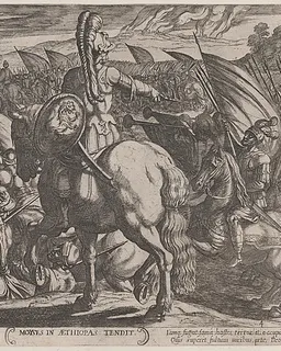 Plate 4: Moses Ordering the Israelites to Attack the Ethiopians, from "The Battles of the Old Testament" by Antonio Tempesta