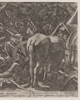 Plate 14: Gideon Terrorizing the Enemy Camp, from "The Battles of the Old Testament" by Antonio Tempesta