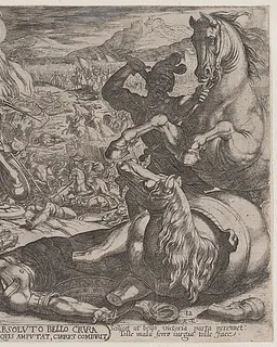 Plate 12: Joshua Mutilates his Enemies' Horses, from "The Battles of the Old Testament" by Antonio Tempesta