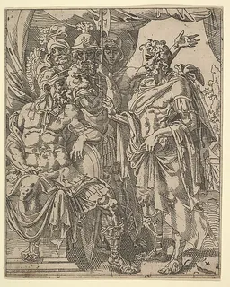 Achior Pleading with Holofernes for the Israelites, from "The Story of Judith and Holofernes" by Maarten van Heemskerck