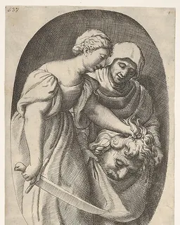 Judith with the head of Holofernes in her left hand and a sword in her right hand, accompanied by a female attendant, from a series of four Old Testament subjects by Oliviero Gatti
