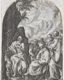 St. Jerome Instructing his Disciples in the Desert, plate 11 from "Les Tableaux de Rome, Les Eglises Jubilaires" (The Paintings of Rome, The Churches Jubilee) by Jacques Callot