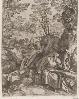 St Jerome Translating the Bible in the Wilderness by Cornelis Cort