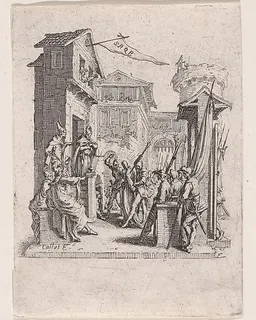 Jésus Comparait Devant Caiphe (Jesus Appears Before Caiaphas), from "La Petite Passion" (The Little Passion) by Jacques Callot