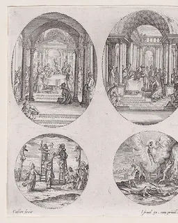Oval Medallions and Rondels, from "Variae tum Passionis Christi tum vitae beatae Mariae Virginis; Les Mystères de la Passion suite appelée aussi Mystères de la Vie de Jésus et Mystères de la Vie de Jésus et de la Vie de la Ste. Vierge" (The Mysteries of the Passion, also called the Mysteries of the Life of Jesus, and the Mysteries of the Life of Jesus and of the Virgin) by Jacques Callot