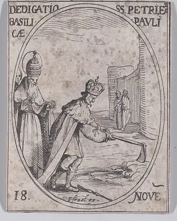 Dédicace des Basiliques S. Pierre et S. Paul (Dedication of Basilicas St. Peter and St. Paul), November 18th, from "Les Images De Tous Les Saincts et Saintes de L'Année" (Images of All of the Saints and Religious Events of the Year) by Jacques Callot