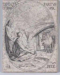 L'Attente de l'Enfantement de la Vierge (Expectation of the Virgin Mary), December 18th, from "Les Images De Tous Les Saincts et Saintes de L'Année" (Images of All of the Saints and Religious Events of the Year) by Jacques Callot