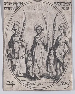 Ste. Suzanne, Ste. Marienne et Ste. Palladie (St. Susanna, St. Mariana, and St. Palladia), May 24th, from "Les Images De Tous Les Saincts et Saintes de L'Année" (Images of All of the Saints and Religious Events of the Year) by Jacques Callot