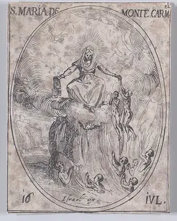 Ste. Marie du Mont Carmel (Feast of Virgin Mary of Mount Carmel), July 16th, from "Les Images De Tous Les Saincts et Saintes de L'Année" (Images of All of the Saints and Religious Events of the Year) by Jacques Callot