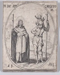 S. Jacques, apôtre et S. Christope (St. James, Apostle and St. Christopher), July 25th, from "Les Images De Tous Les Saincts et Saintes de L'Année" (Images of All of the Saints and Religious Events of the Year) by Jacques Callot