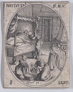 La Nativité de la Sainte Vierge (The Birth of the Virgin), September 8th, from "Les Images De Tous Les Saincts et Saintes de L'Année" (Images of All of the Saints and Religious Events of the Year) by Jacques Callot
