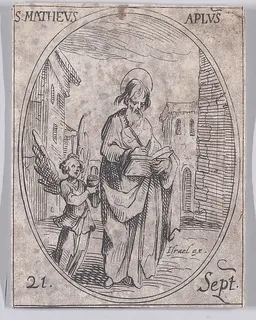 S. Mathieu, apôtre (St. Matthew, Apostle), September 21st, from "Les Images De Tous Les Saincts et Saintes de L'Année" (Images of All of the Saints and Religious Events of the Year) by Jacques Callot