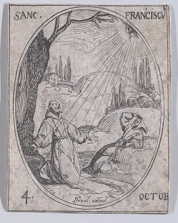 S. François (St. Francis), October 4th, from "Les Images De Tous Les Saincts et Saintes de L'Année" (Images of All of the Saints and Religious Events of the Year) by Jacques Callot