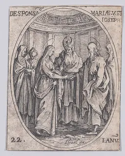 Le Mariage de la Ste. Vierge (The Marriage of the Virgin), January 22nd, from "Les Images De Tous Les Saincts et Saintes de L'Année" (Images of All of the Saints and Feast Days of the Year) by Jacques Callot