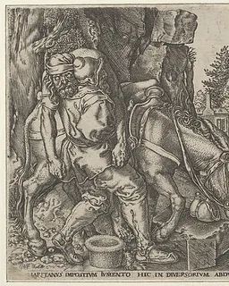 Copy of The Good Samaritan Putting the Traveller on His Donkey, from The Parable of the Good Samaritan by Anonymous