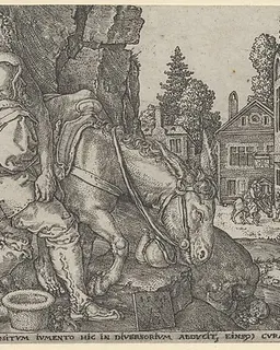 The Good Samaritan Putting the Traveller on His Donkey, from "The Parable of the Good Samaritan" by Heinrich Aldegrever