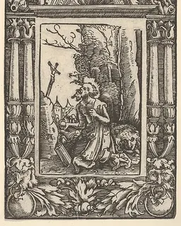 Saint Jerome in Penitence, in a Renaissance Frame by Albrecht Altdorfer