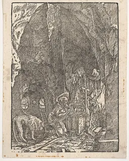 Saint Jerome in Penitence, in a Cave, from "Holzschnitte alter deutscher Meister in den Original-Platten gesammelt von Hans Albrecht von Derschau" by Albrecht Altdorfer