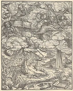 The First Four Trombones, plate 7 from "The Apocalypse" by Hans Burgkmair