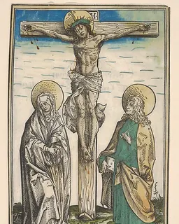 Christ on the Cross with the Virgin and Saint John, from the Passau Missal (Missale Pataviense) by Hans Burgkmair