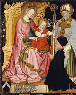 Madonna and Child with the Donor, Pietro de' Lardi, Presented by Saint Nicholas by Master G.Z. (possibly Michele dai Carri, Italian, Ferrara, active by 1405–died 1441 Ferrara)