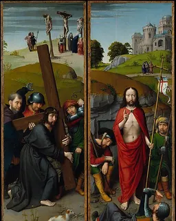 Christ Carrying the Cross, with the Crucifixion; The Resurrection, with the Pilgrims of Emmaus by Gerard David