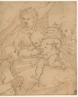 Madonna and Child with the Young Saint John the Baptist and a Donor by Workshop of Cambiaso