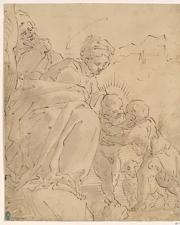 The Holy Family with the Young Saint John the Baptist by School of Cambiaso