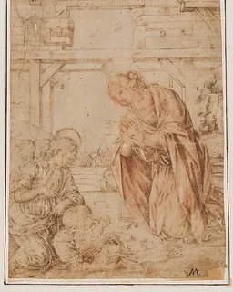 The Madonna Adoring the Child, with an Angel by Lorenzo di Credi (Lorenzo d'Andrea d'Oderigo)