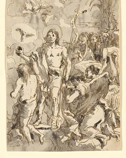 The Baptism of Christ (with Christ Half-Kneeling at Left, His Back Turned, and the Baptist Full-Faced at Center, Looking Up) by Giovanni Domenico Tiepolo