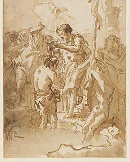 The Baptism of Christ (with Christ Standing at Left Center, His Back Turned, and a Youth Stripping in the Right Foreground) by Giovanni Domenico Tiepolo