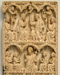 Diptych Leaf with the Resurrection and the Coronation of the Virgin by Anonymous