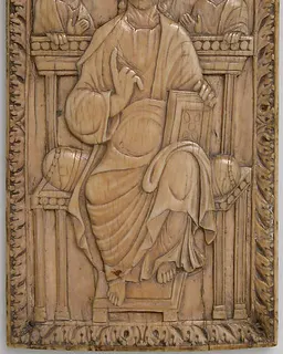 Plaque with Christ enthroned with two Apostles by Anonymous