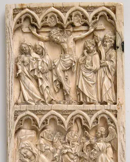 Leaf from a Diptych with the Crucifixion and Nativity by Master of Kremsmünster